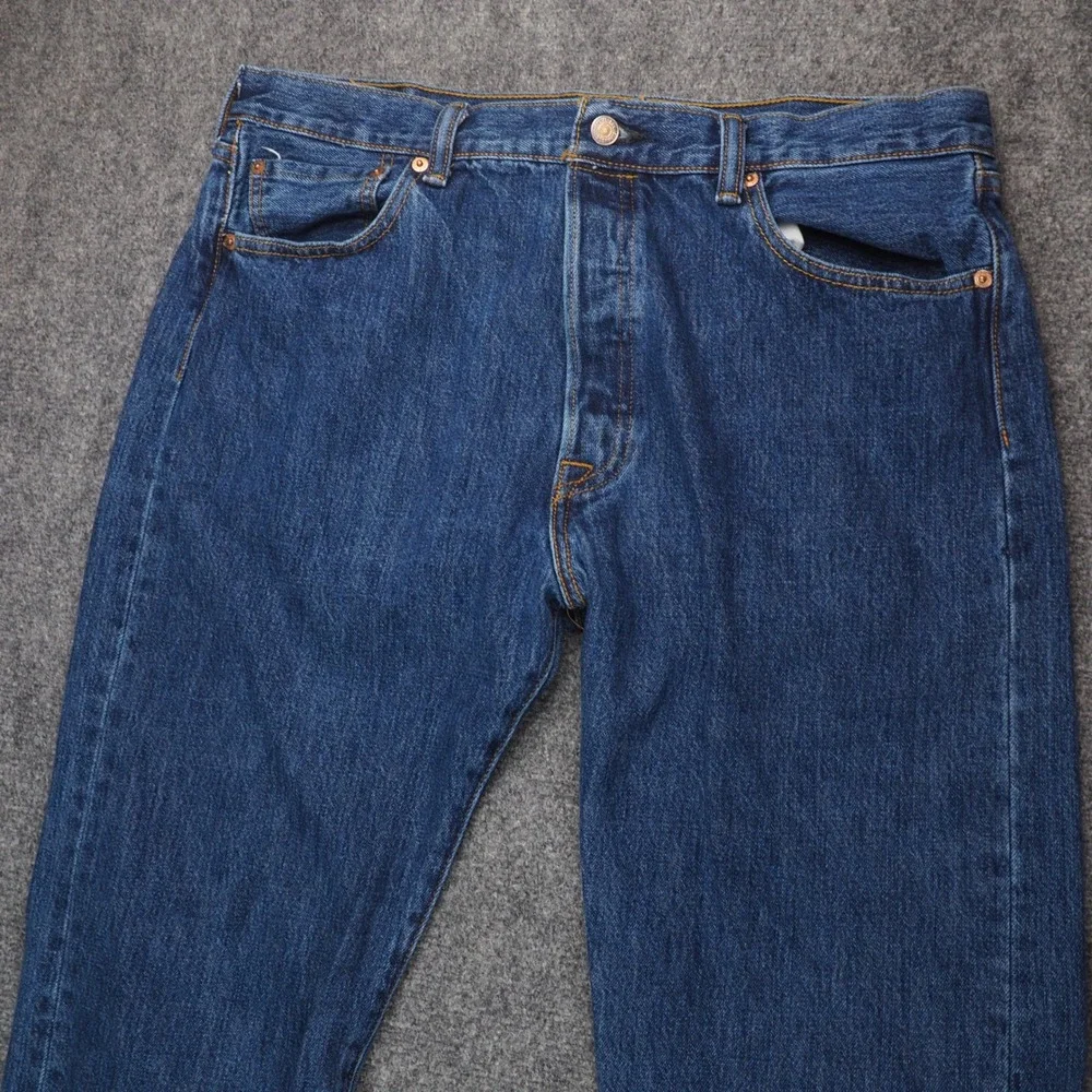 Levi's 501 Jeans Mens 36x32 Blue Solid Straight Leg Button Fly Classic Denim